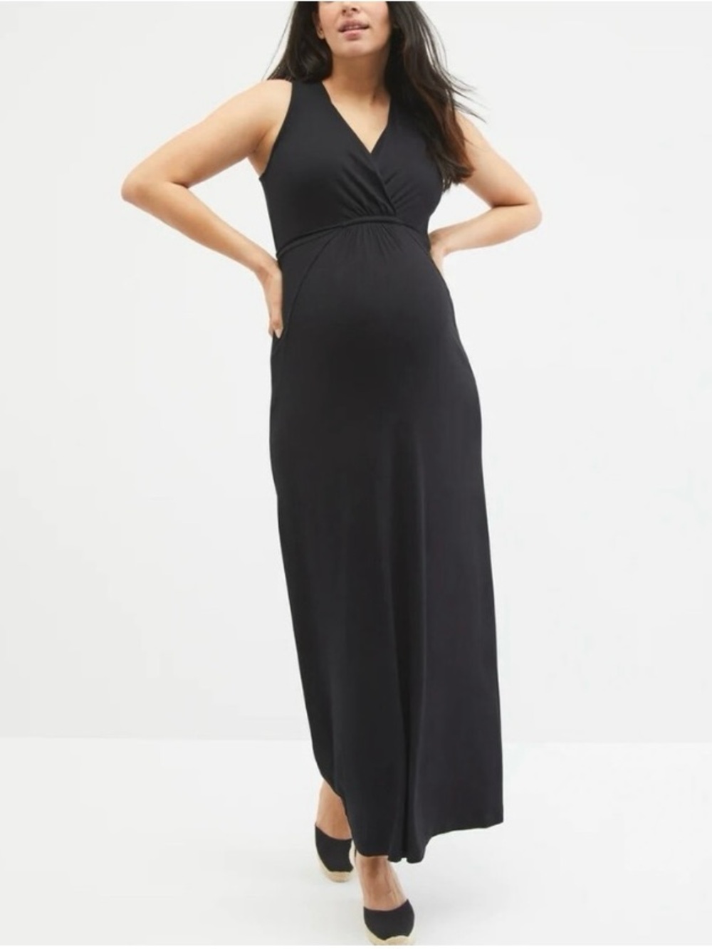 Motherhood Maternity Black Sleeveless Wrap-Front Maxi Dress